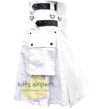 White Leather Straps Utility Kilts For men Kilt Experts