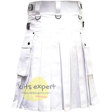 White Leather Straps Utility Kilts For men Kilt Experts