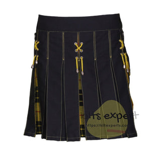 Women's Hybird Black & Macleod Of Lewis Tartan Stylish Kilt With Pocket In Different Colors - Kilt Experts