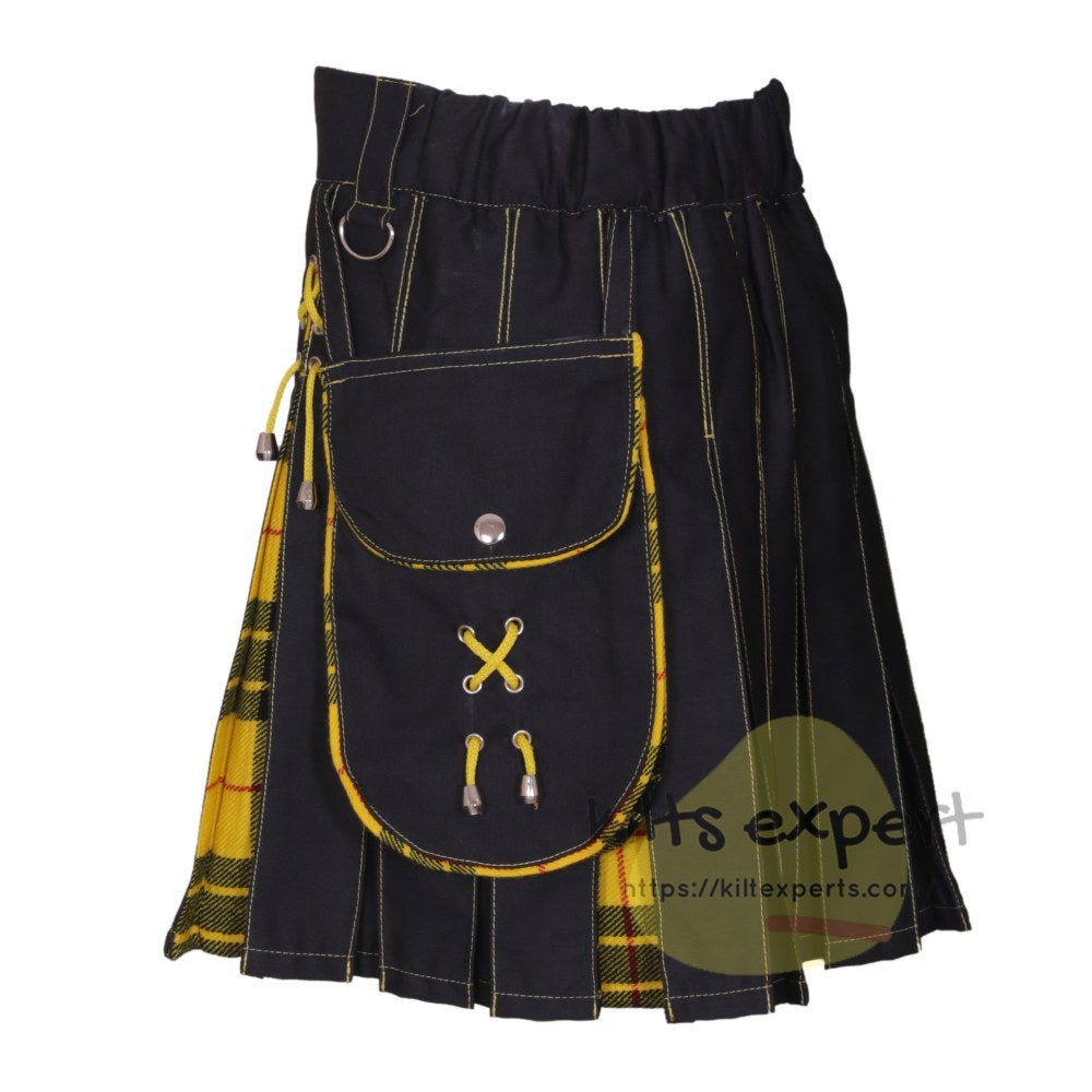 Women's Hybird Black & Macleod Of Lewis Tartan Stylish Kilt With Pocket In Different Colors - Kilt Experts